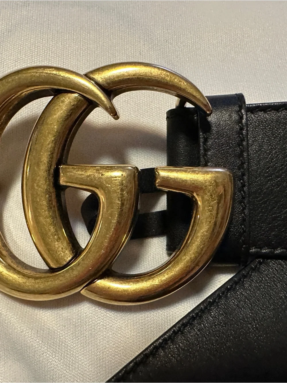 Gucci Black Leather Belt with Antique Gold Interlocking GG Buckle